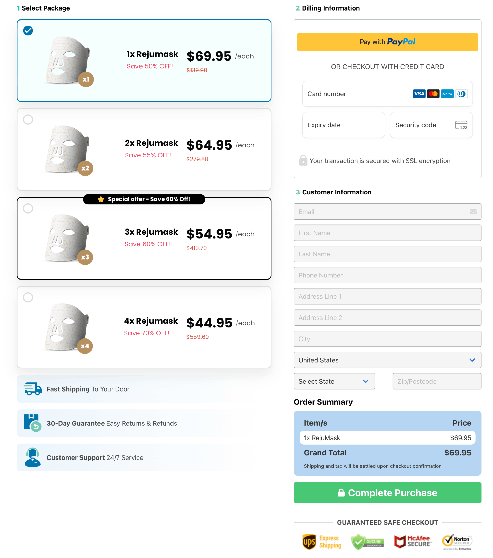 Reju Mask checkout page